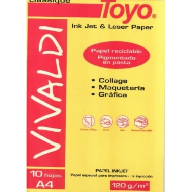 PAPEL VIVALDI TOYO AMARILLO A4 120GR X 10 UND.