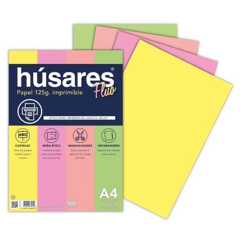 BLOCK HOJAS A4 20UND 125GR FLUO SURT. HUSARES 7953