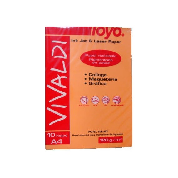 PAPEL VIVALDI TOYO NARANJA A4 120GR. X 10 UND