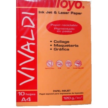 PAPEL VIVALDI TOYO NARANJA A4 120GR. X 10 UND