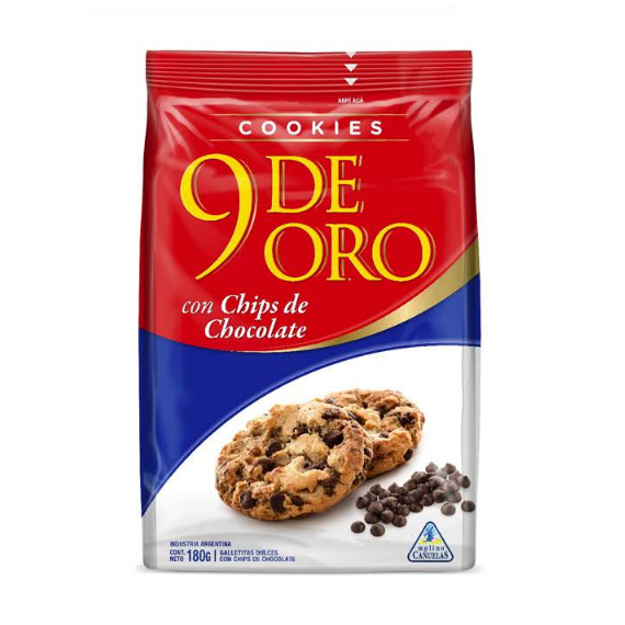 COOKIES C/CHIPS DE CHOCOLATE 9 DE ORO 180GR.