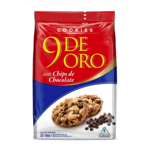 COOKIES C/CHIPS DE CHOCOLATE 9 DE ORO 180GR.