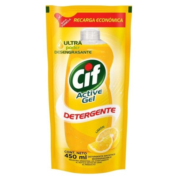 DETERG. CIF ACTIVE GEL 450ML DOY PACK LIMON