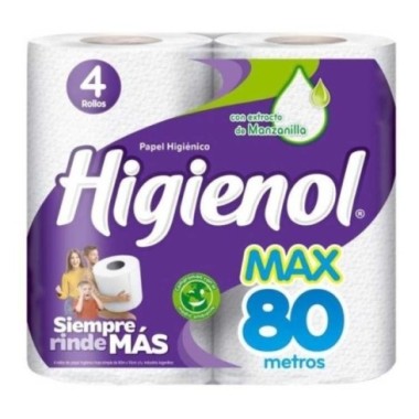 PAPEL HIGIENICO HIGIENOL MAX 4UND X 80MTS