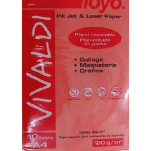 PAPEL VIVALDI TOYO ROJO A4 120GR X 10 UND.