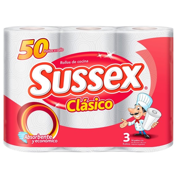 SERVILLETAS ROLLO SUSSEX CLASICO 3U X 50 PAÃ‘OS